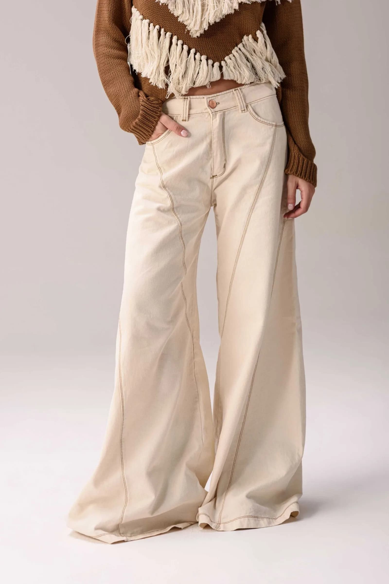Jean Wide Leg Mediterráneo — Pantalones Bordo · BONA