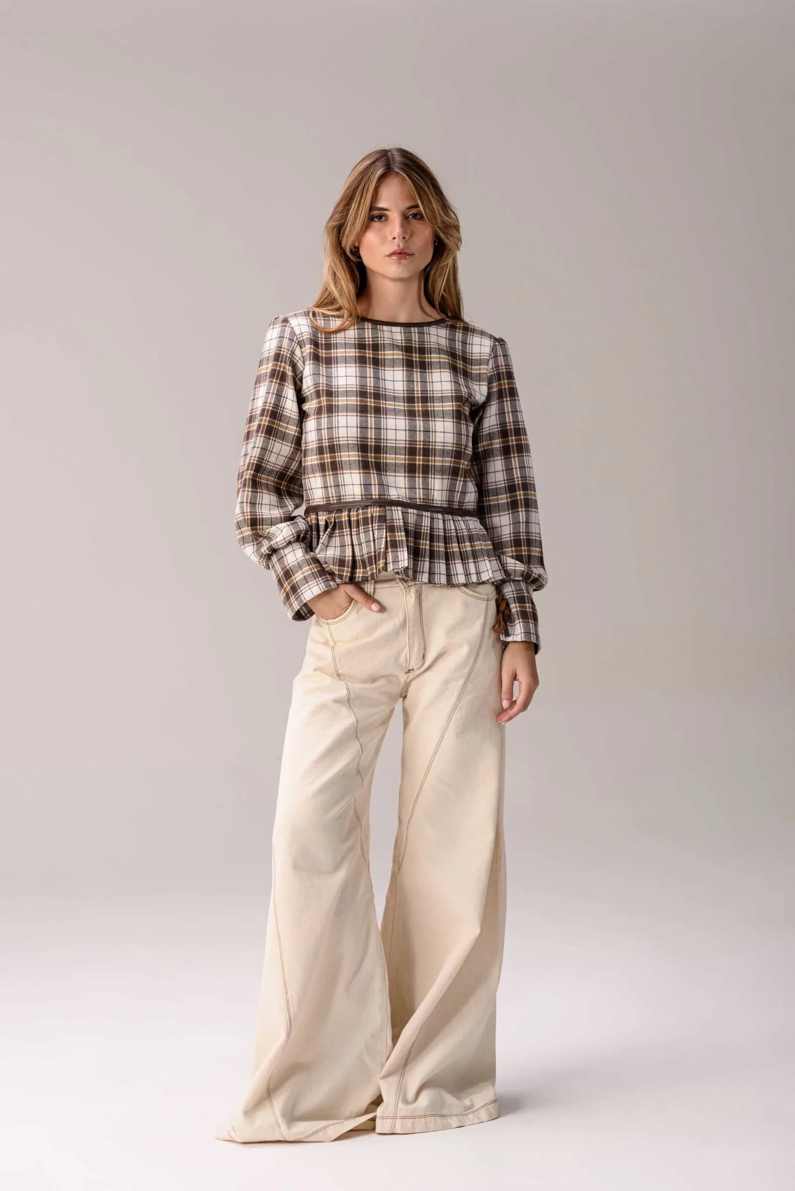 Jean Wide Leg Mediterráneo — Pantalones Bordo · BONA