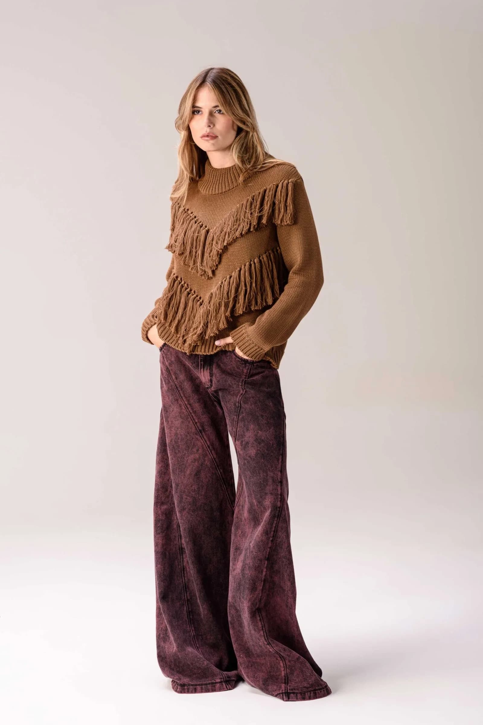 Jean Wide Leg Mediterráneo — Pantalones Bordo · BONA