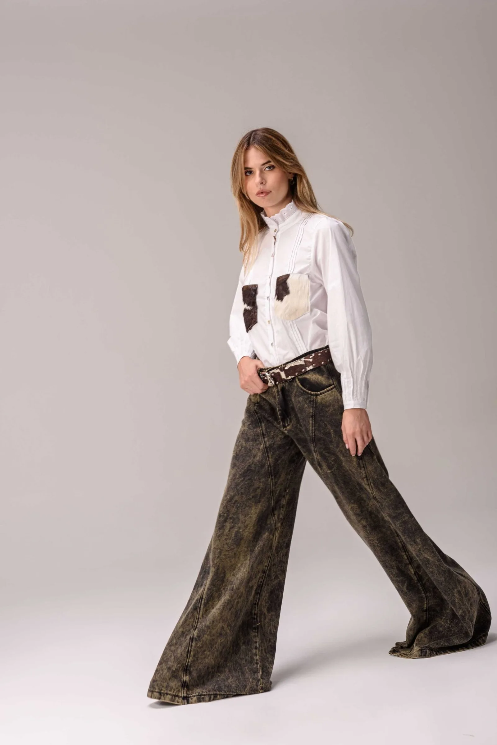 Jean Wide Leg Mediterráneo — Pantalones Bordo · BONA