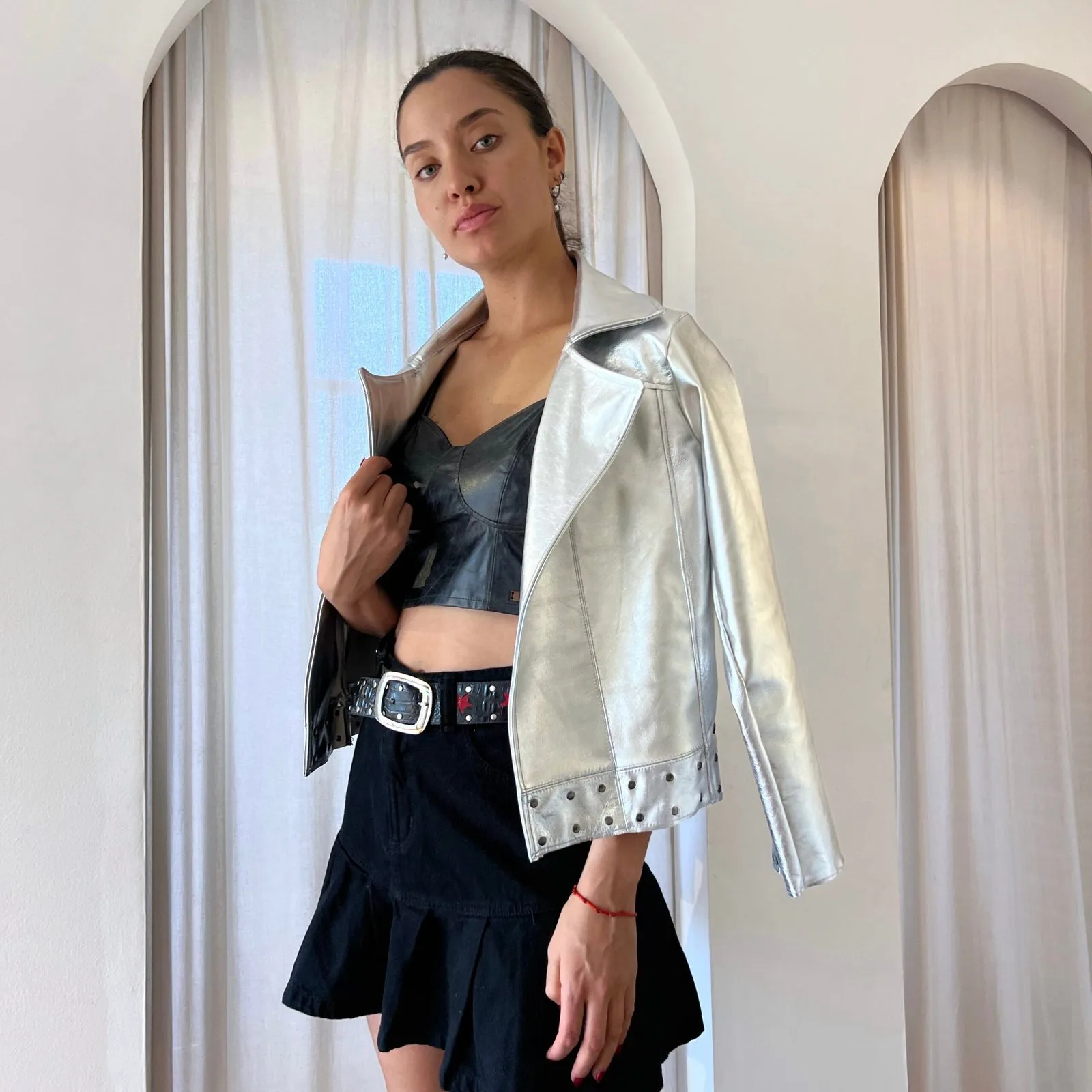Tach Leather Jacket — Abrigos de cuero Plateado · BONA