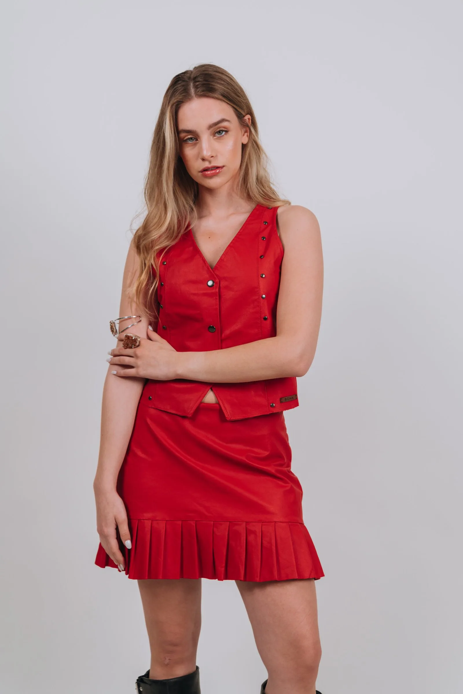 Delfos Leather Skirt Rojo