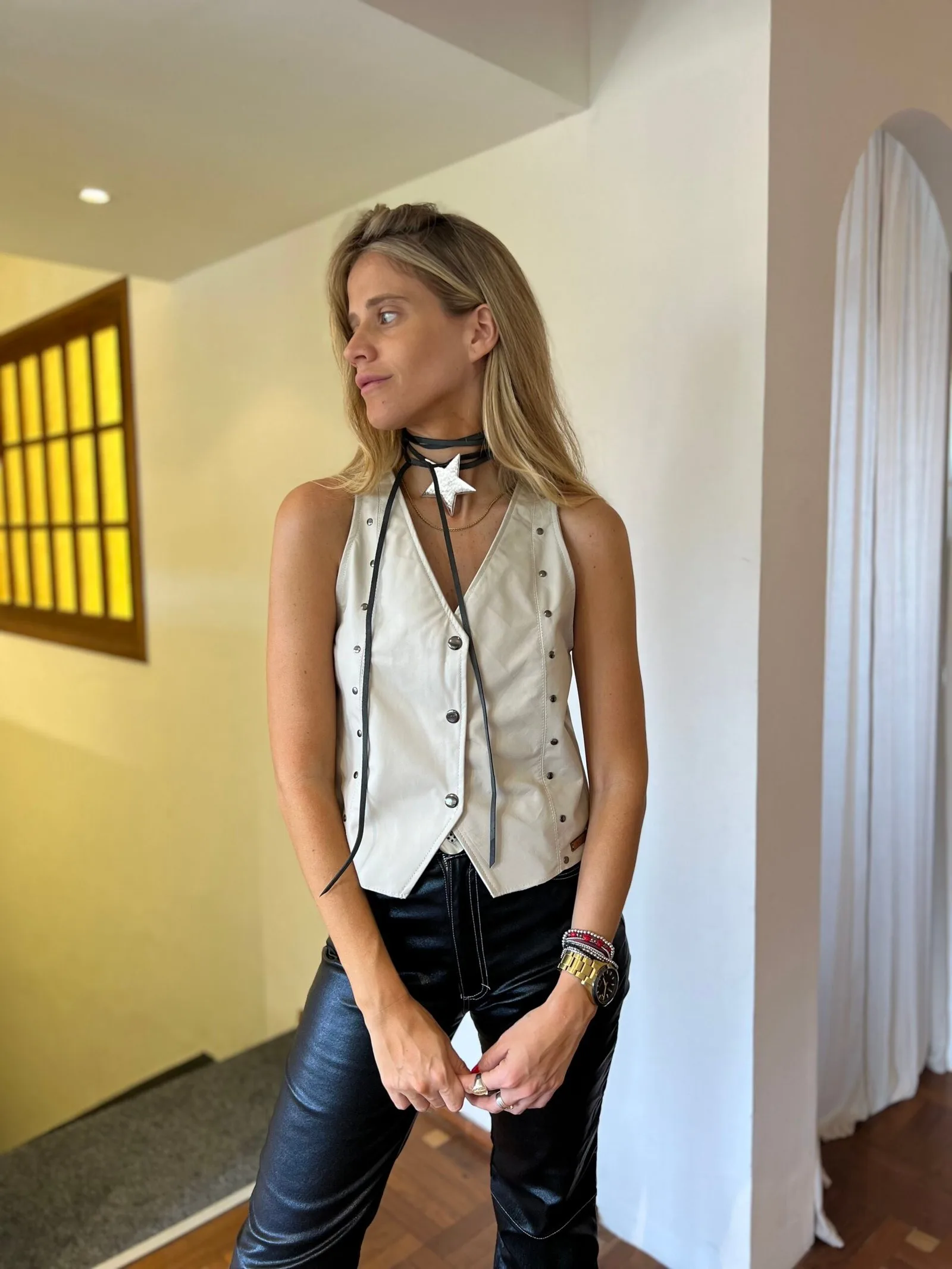 Louvre Leather Vest Crudo